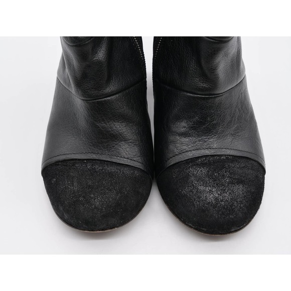 Latitude Femme Ankle Boots Womens 7 Black Leather Cap Toe Zip Heeled Booties - Picture 6 of 12